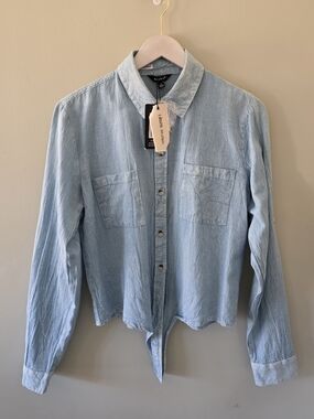 NWT Sim & Sam L Coastal Lagenlook Resortwear Beach Bleach Wash Linen Blend Shirt